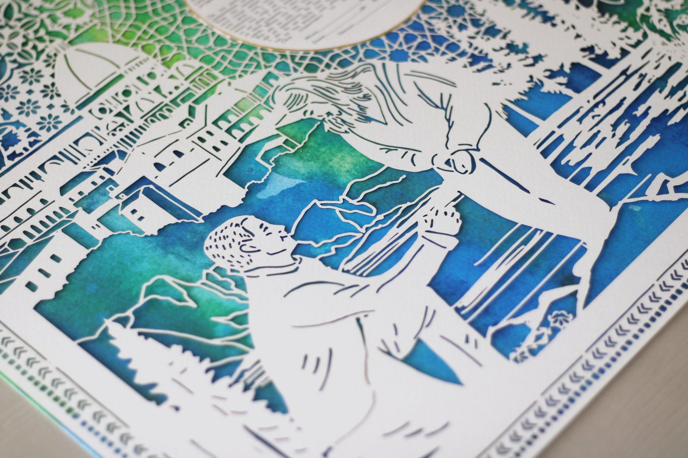 Paper cut couple scene