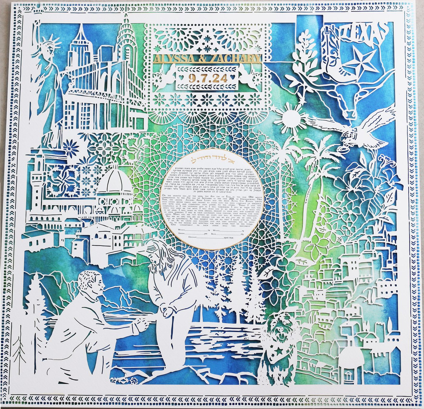 Alyssa & Zachary — full paper cut ketubah