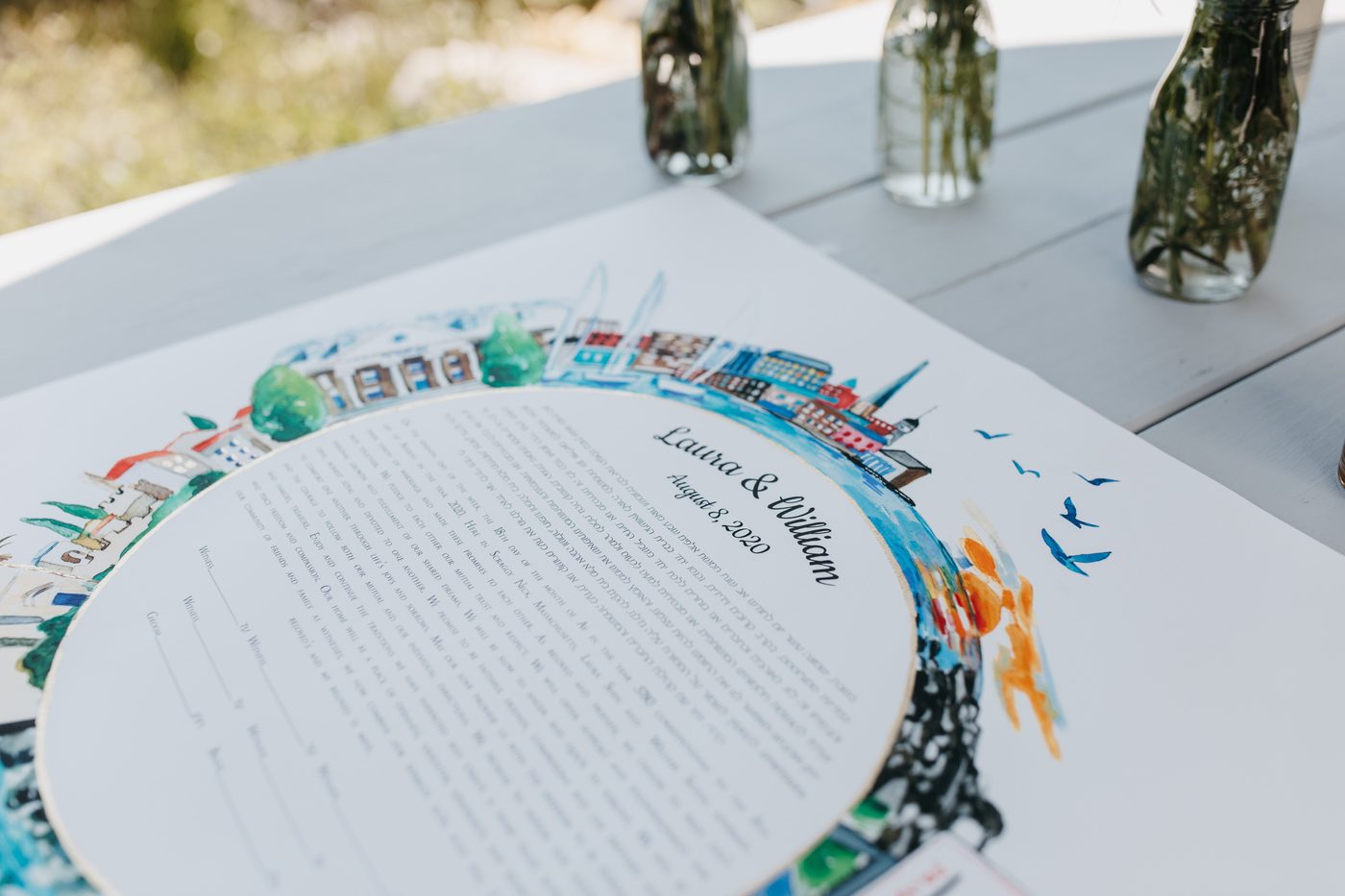 Laura & William — circular coastal ketubah